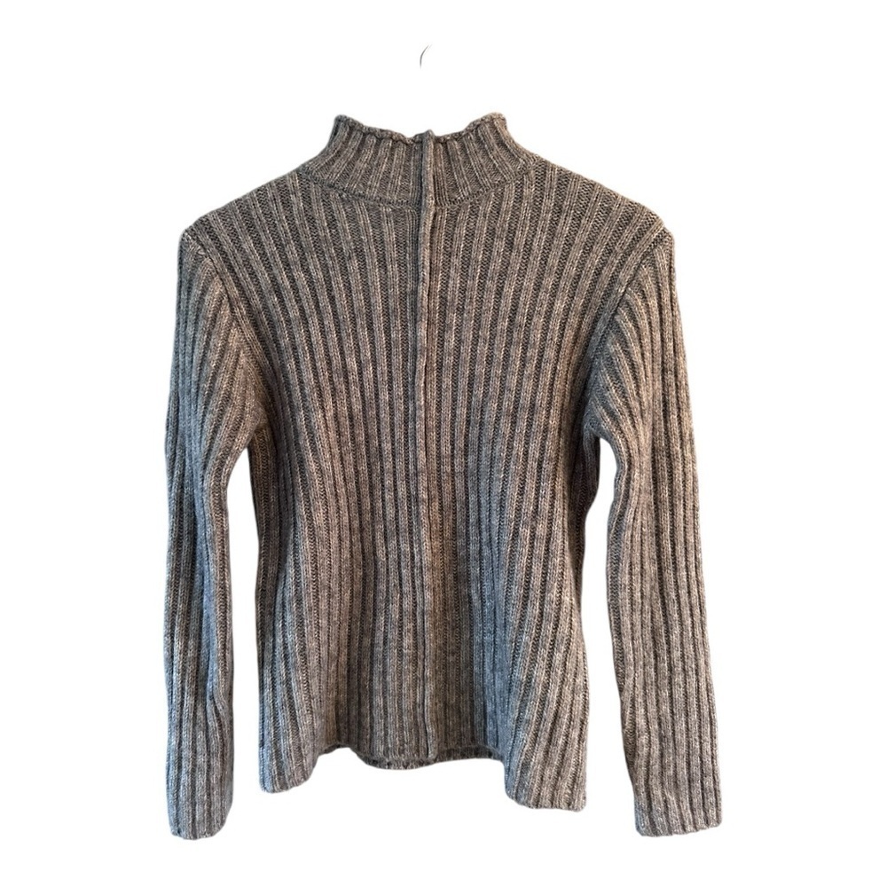ZARA Grey Wool Blend Mock Neck Thick Ribbed Sweater decorative Centre Seam Small